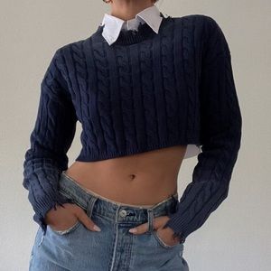 Cable knit sweater navy blue